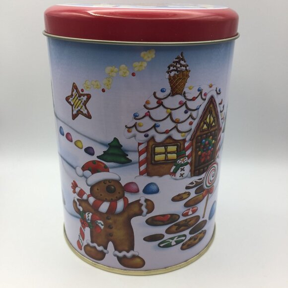 Santa's Workbench Large Round Red Canister Christmas Holiday Gingerbread Men 6" - Picture 2 of 12